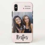 Funda Para iPhone X Besties | Foto de los mejores amigos en Rubor Pink<br><div class="desc">Este simple y moda funda dice "Besties" en negro,  moderno guión escrito a mano con un fondo rosa rubor. ¡Añade tu propia foto personal de ti y de tu mejor amigo junto con tus nombres!</div>