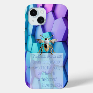 Funda Para iPhone 15 Biblia Chic Miel de abeja azul mauve dorado