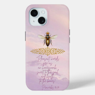Funda Para iPhone 15 Biblia Inspiradora Cielo Pastel Reina Abeja Escrit