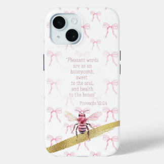 Funda Para iPhone 15 Biblia Matrix Coqueta Rosa Blanca Femenina Abeja R