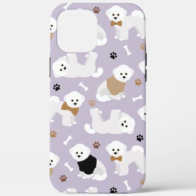 Funda De Case-Mate Para iPhone Bichon Frise Bones and Paws Purple (Reverso )