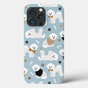 Funda Para iPhone 13 Pro Bichon Frise Bones y Paws Blue