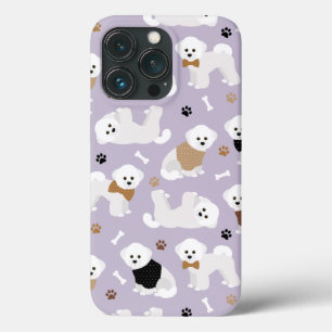 Funda Para iPhone 13 Pro Bichon Frise Bones y Paws Purple