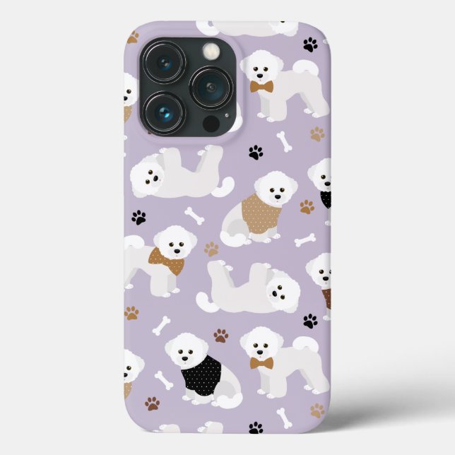 Funda De Case-Mate Para iPhone Bichon Frise Bones y Paws Purple (Reverso )