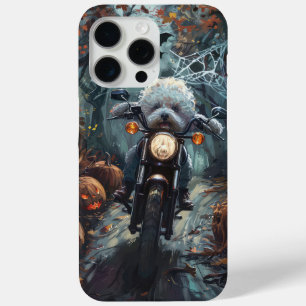 Funda Para iPhone 15 Pro Max Bichon Frise Montando Motocicleta Halloween Espelu