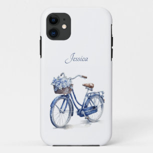 Funda Para iPhone 11 Bicicleta Floral Azul Delft Personalizada