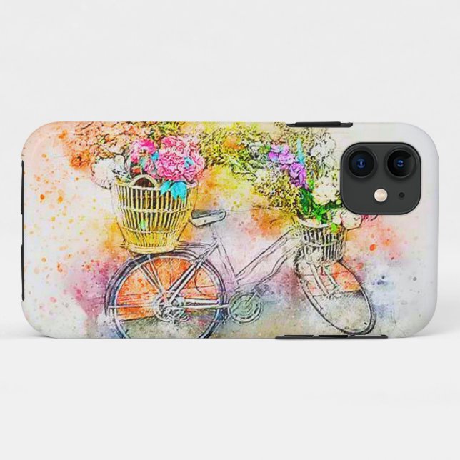 Funda De Case-Mate Para iPhone Bicicleta y flores (Reverso (horizontal))