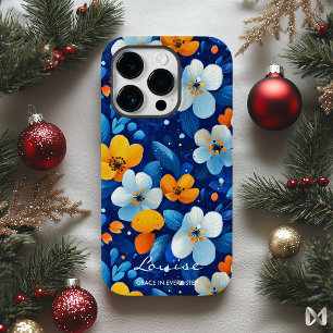 Funda Para iPhone 14 Pro De Case-Mate Bienestar Vibrante Elegancia Floral Azul y Naranja