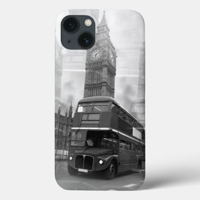 Funda De Case-Mate Para iPhone Big Ben del autobús blanco negro de Londres (Reverso)