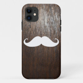 Funda Para iPhone 11 Bigote blanco divertido en fondo de madera de