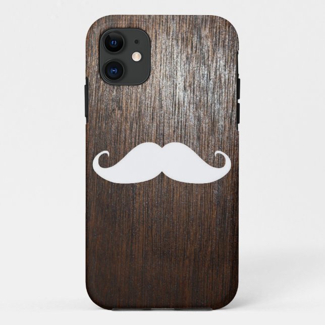 Funda De Case-Mate Para iPhone Bigote blanco divertido en fondo de madera de (Reverso)