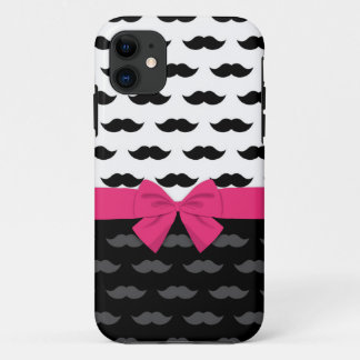 Funda Para iPhone 11 bigote negro blanco gris bigote caliente lazo rosa