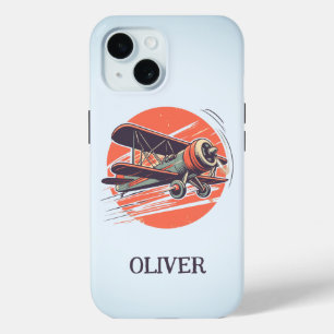 Funda Para iPhone 15 Biplano Retro Vintage Personalizado