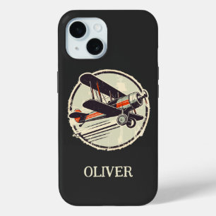 Funda Para iPhone 15 Biplano verde vintage personalizado