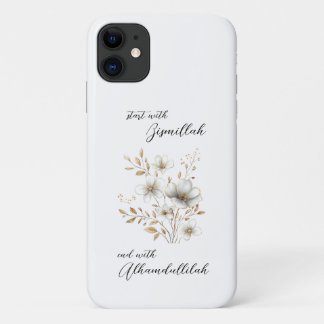 Funda Para iPhone 11 Bismillah Alhamdulliah Floral Dorado