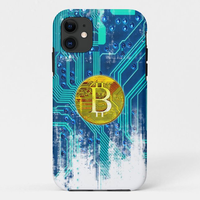 Funda De Case-Mate Para iPhone Bitcoin de criptodivisa y placa de circuito (Reverso)