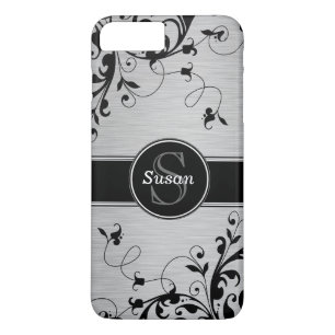 Funda Para iPhone 8 Plus/7 Plus Bizardos florales de color negro plateado
