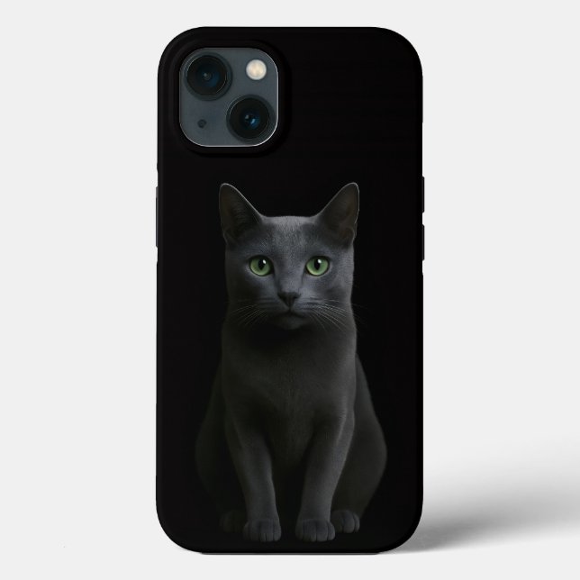 Funda De Case-Mate Para iPhone Black 4 Luxe iPhone 13, Russian Blue Cat (Reverso )