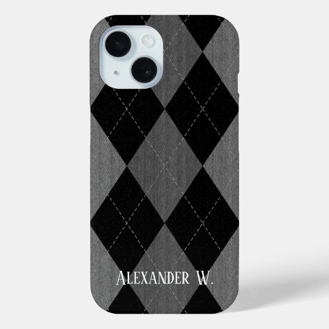 Funda De Case-Mate Para iPhone Black and Charcoal Gray Argyle (Reverso )