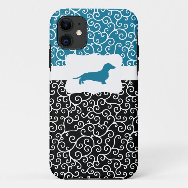 Funda De Case-Mate Para iPhone Black&Blue remolina w/Dachshund (Reverso)
