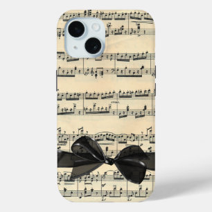 Funda Para iPhone 15 Black Bow On Vintage Sheet Music