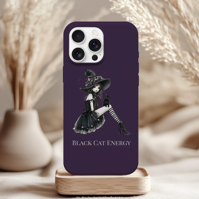 Funda De Case-Mate Para iPhone Black Cat Energy Gothic Witch Phone Case (Black Cat Energy Gothic Witch Phone Case on a neutral boho table.)