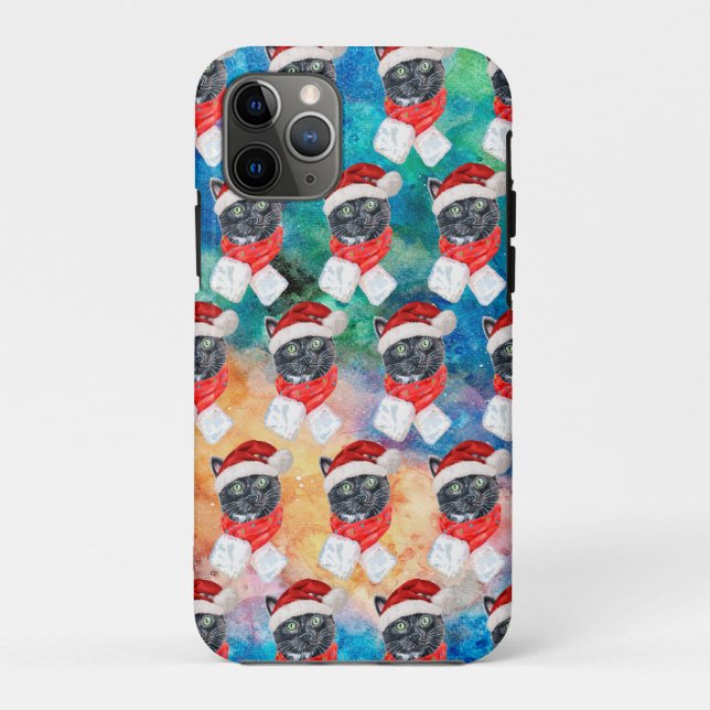Funda De Case-Mate Para iPhone Black Cat with Red Scarf Funny Christmas (Reverso)