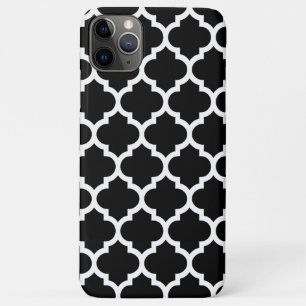 Funda Para iPhone 11 Pro Max Black DIY BG White Moroccan Quatrefoil #5
