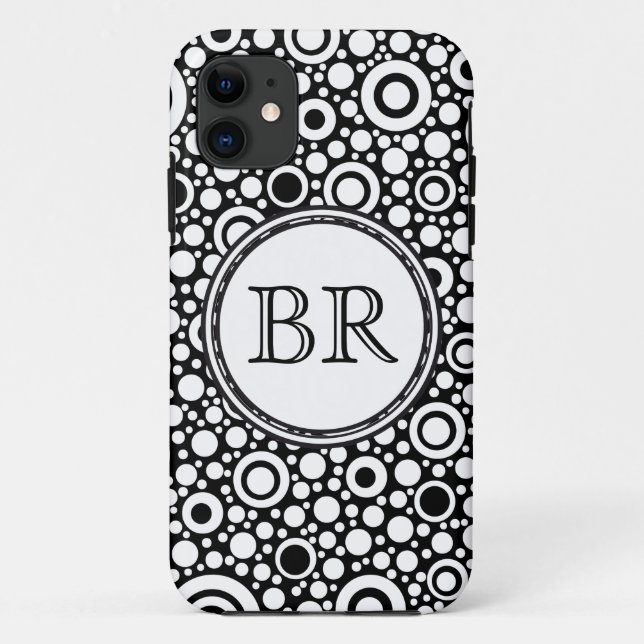 Funda De Case-Mate Para iPhone Black Dots & Circles Grid + tu trasero. y texto (Reverso)