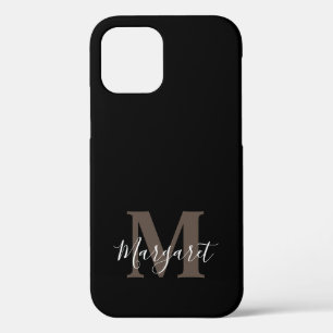 Funda Para iPhone 12 Black Eleged Monogrammed Hand Lettered Name