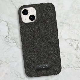 Funda Para iPhone 15 Black Faux Leather Look Classic Monogramado