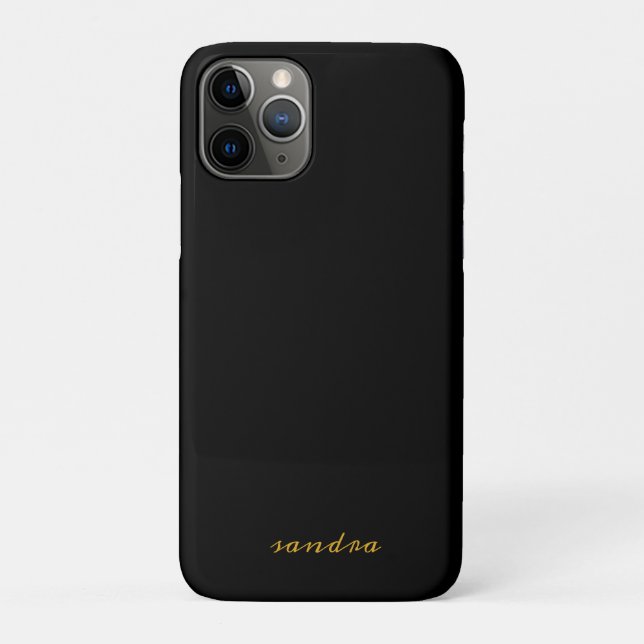 Funda De Case-Mate Para iPhone Black Gold Modern Moda Script Girly Monograma Nomb (Reverso)