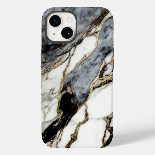 Funda De Case-Mate Para iPhone Black Gray Gold Marble Swirt Resumen de moda (Reverso )