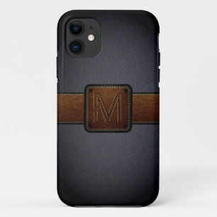 Funda Para iPhone 11 Black Leather Look Brown Tag