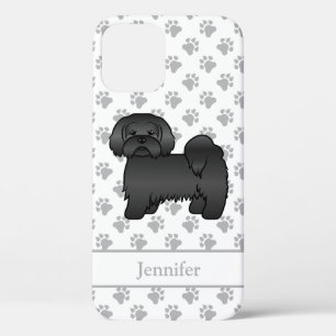 Funda Para iPhone 12 Black Lhasa Apso Cute Cartog Dog & Name
