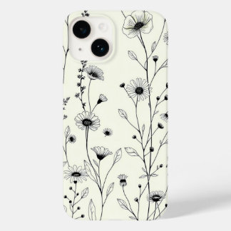 Funda Para iPhone 14 De Case-Mate Black Line Art Floral Cream iPhone Case