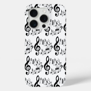 Funda Para iPhone 15 Pro Black Musical Notes in Oval Shape Pattern