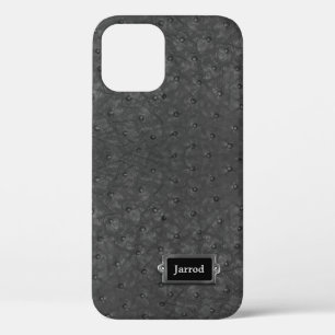Funda Para iPhone 12 Black Ostrich Leather Look