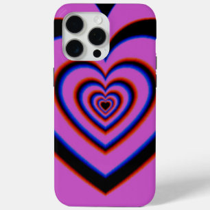 Funda Para iPhone 15 Pro Max Black Purple Trippy Hypnotic Heart Love Pattern