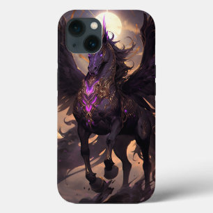Funda Para iPhone 13 Black Purple Unicorn Fantasy Art