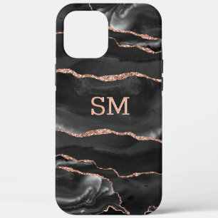 title_seo2 Black Rosa Gold Agate Moderno Monogramado