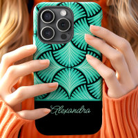 Black Teal Retro 1920s Gatsby Palmas Nombre Script