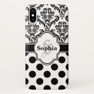 Funda Para iPhone X Black Vintage Damask Cute Polka Dots i
