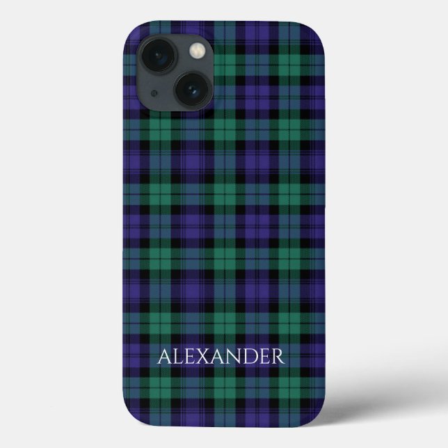 Funda De Case-Mate Para iPhone Black Watch Scottish Tartan Name (Reverso)
