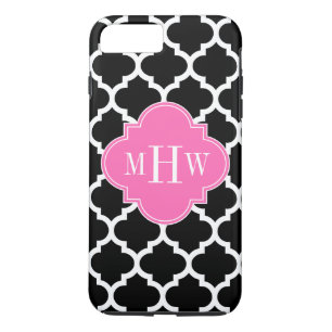 Funda Para iPhone 8 Plus/7 Plus Black Whats Moroccan #5 Hot Pink #2 Name Monograma