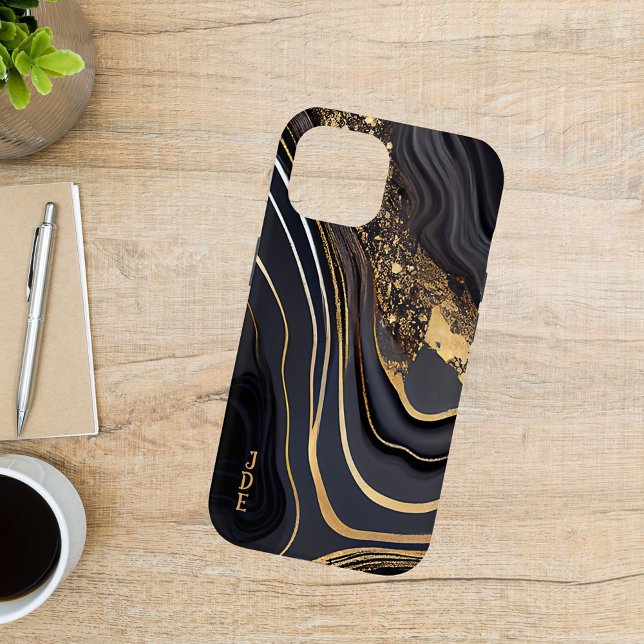Funda De Case-Mate Para iPhone Black White Gold Agate Monogramado Lineal (Subido por el creador)