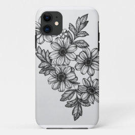 Funda Para iPhone 11 Blackwork florece la caja del teléfono