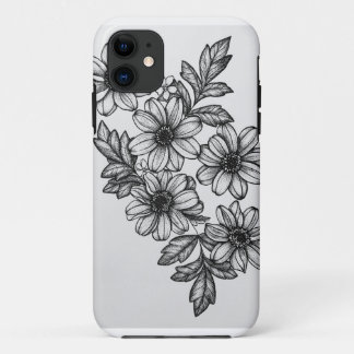 Funda Para iPhone 11 Blackwork florece la caja del teléfono
