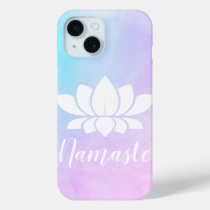 Funda Para iPhone 15 Blancas Lotus Silhouette Namaste Pink & Blue Paste