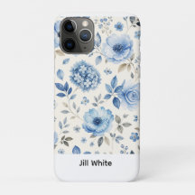 Blanco Acuarela Floral Azul